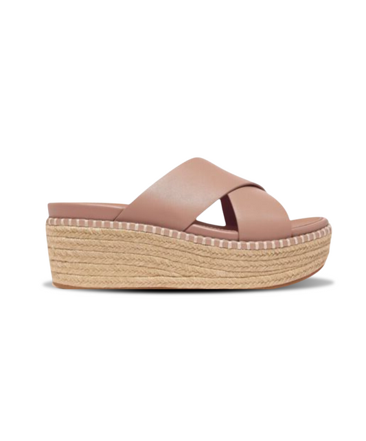 Fitflop Eloise Espadrille Leather Wedge Cross Slide Beige Buff
