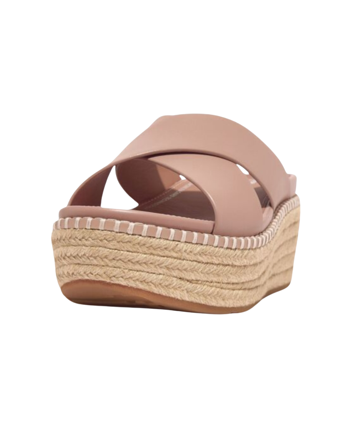 Fitflop Eloise Espadrille Leather Wedge Cross Slide Beige Buff