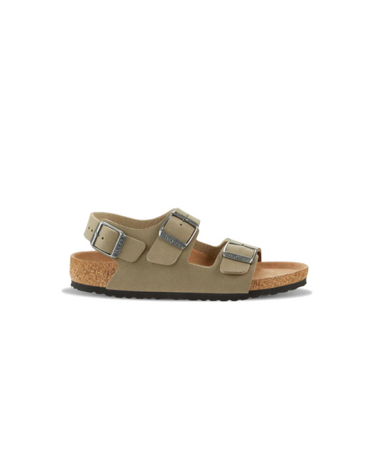 Birkenstock Kids Milano BirkiBuc Earthy Faded Khaki Vegan Sandals