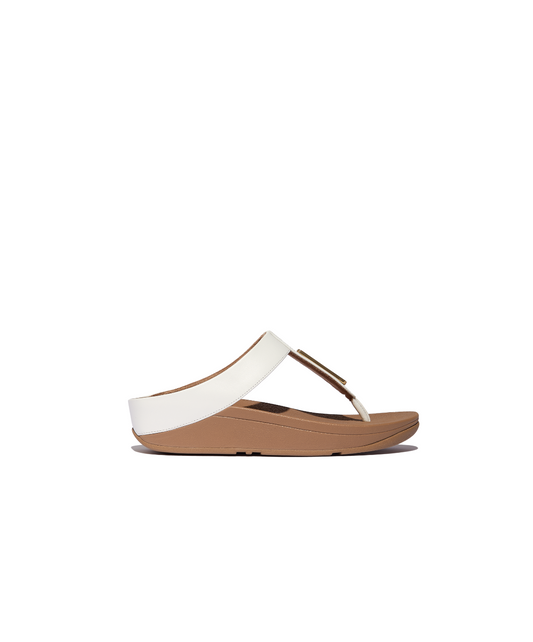FitFlop Fino Gold Trim Leather Toe Post Sandals Urban White